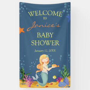 Blue Mermaid Baby Shower Welcome Sign Banner