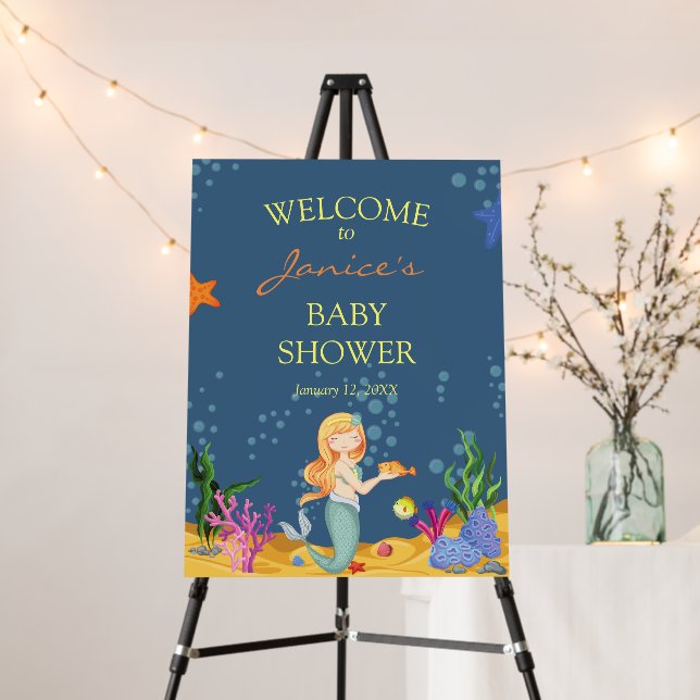 Blue Mermaid Baby Shower Welcome Sign Foam Board (In Situ (Stand))