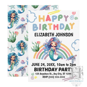 Blue Mermaid Birthday Invitation