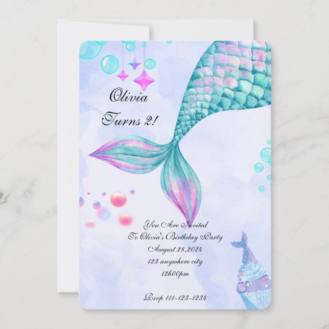 Blue Mermaid Birthday Invitation (Front)