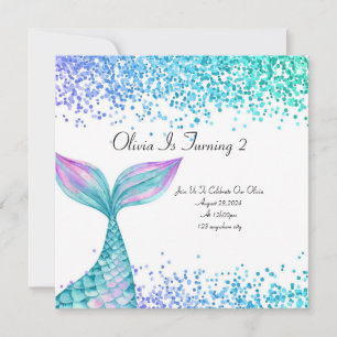 Blue Mermaid birthday invitation for girls