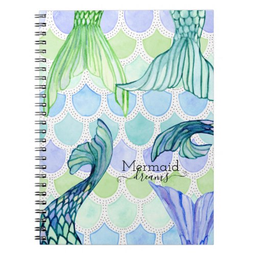 Blue Mermaid Dreams Tails n Scales Watercolor Art Notebook