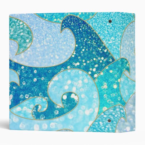 Blue Mermaid Faux Glitter Sea_ Teal Gold Ocean 3 Ring Binder