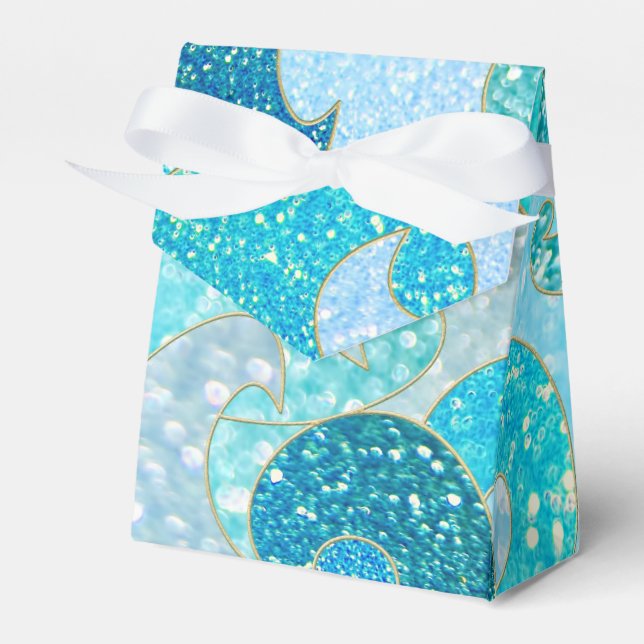 Blue Mermaid Faux Glitter Sea- Teal Gold Ocean Favor Boxes (Front Side)
