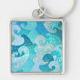 Blue Mermaid Faux Glitter Sea- Teal Gold Ocean Keychain
