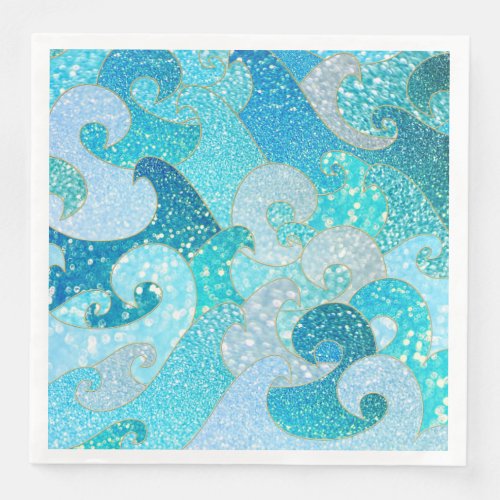 Blue Mermaid Faux Glitter Sea_ Teal Gold Ocean Paper Dinner Napkins