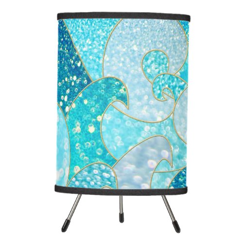 Blue Mermaid Faux Glitter Sea_ Teal Gold Ocean Tripod Lamp