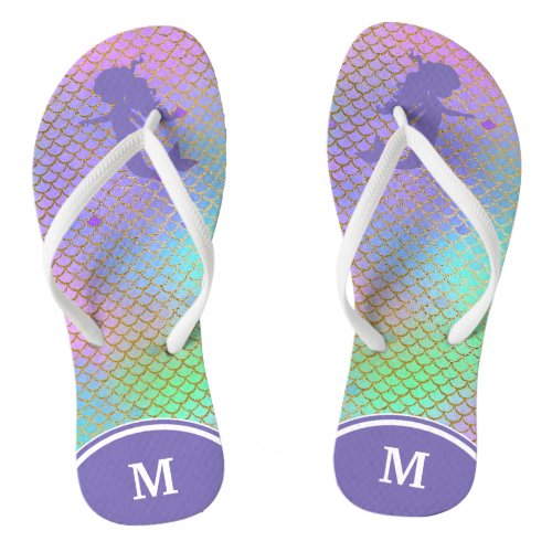 Blue Mermaid Fish Scale Monogram Flip Flops