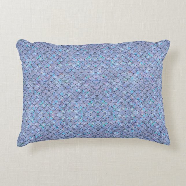 Blue Mermaid Fish Scales Holographic Trendy Glam Accent Pillow (Front)