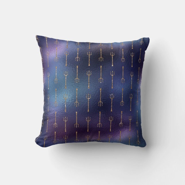 Blue Mermaid Glitter - Trident pattern - Throw Pillow (Front)