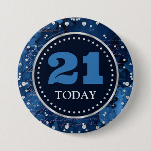 Blue Mermaid Letters Pattern & Glitter Birthday Button
