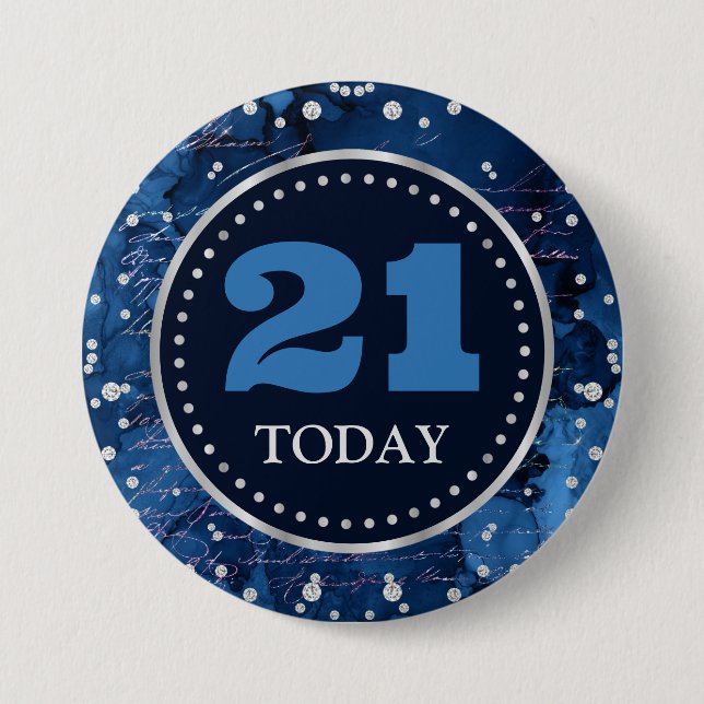 Blue Mermaid Letters Pattern & Glitter Birthday Button (Front)
