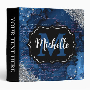 Blue Mermaid Letters Pattern & Glitter Monogram 3 Ring Binder
