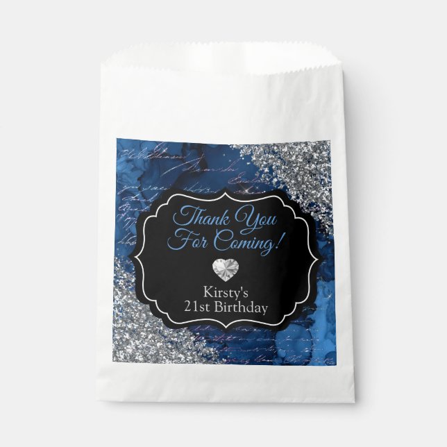 Blue Mermaid Letters Silver Glitter Thank You Favor Bag (Front)