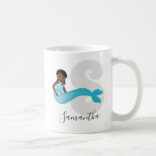 Blue Mermaid Name Monogram Coffee Mug (Right)
