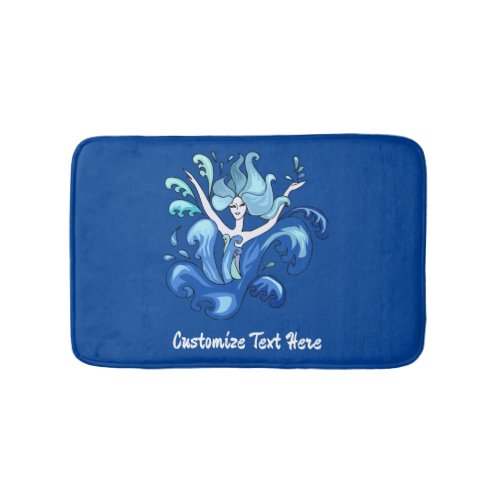 Blue Mermaid Ocean Waves Personalize Custom Text Bath Mat