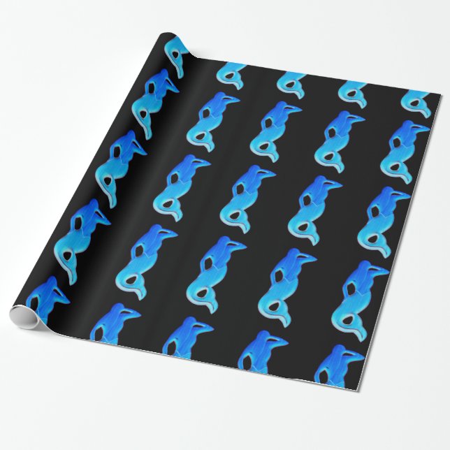 blue mermaid on black pattern paper (Unrolled)