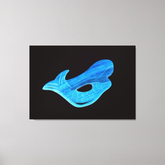 blue mermaid on black wrapped canvas print (Front)