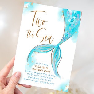 Blue Mermaid Party Two The Sea 2nd Birthday Invitation