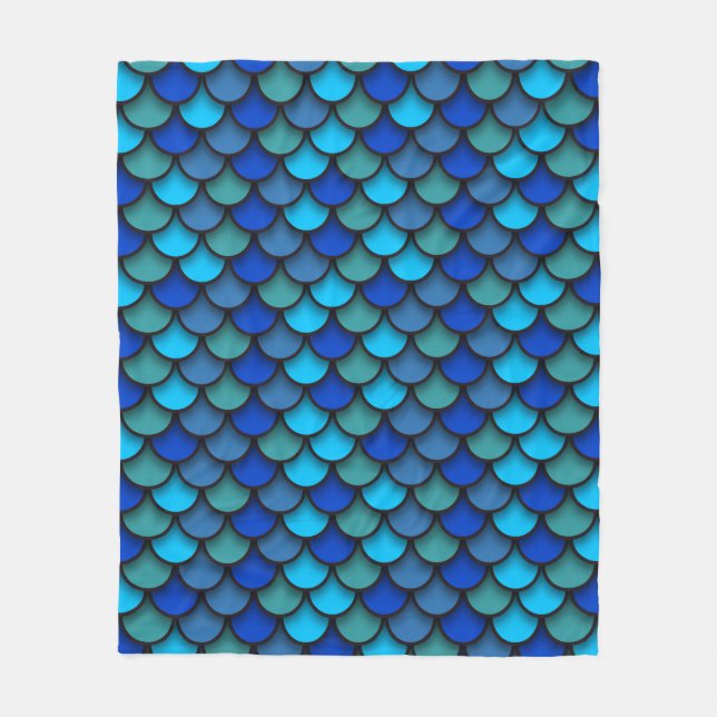 Blue Mermaid Pattern Fleece Blanket (Front)