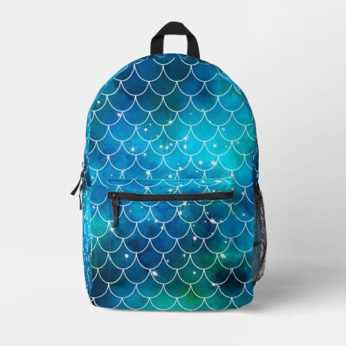 Blue Mermaid Pattern Printed Backpack