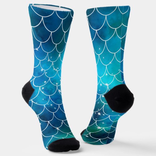 Blue Mermaid Pattern Socks
