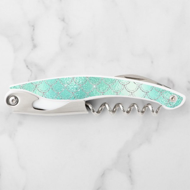 Blue Mermaid Scale Pretty Iridescent Waiter's Corkscrew (Front)