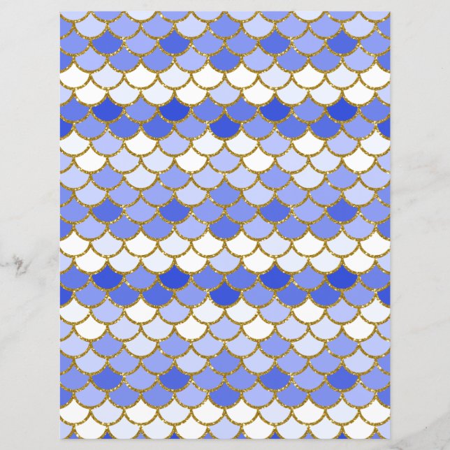 Blue Mermaid Scales Scrapbook Paper (Front)