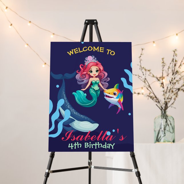 Blue mermaid shark Whale rainbow Birthday Welcome Foam Board (In Situ (Stand))