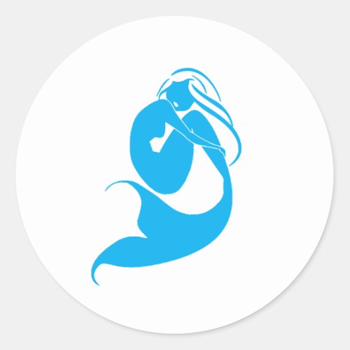 Blue Mermaid Silhouette Logo Classic Round Sticker