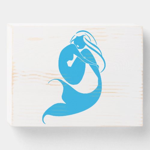 Blue Mermaid Silhouette Logo Wooden Box Sign
