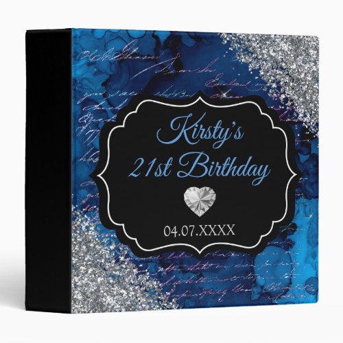 Blue Mermaid Silver Glitter Birthday Photo Album 3 Ring Binder