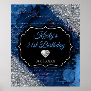 Blue Mermaid Silver Glitter Birthday Sign