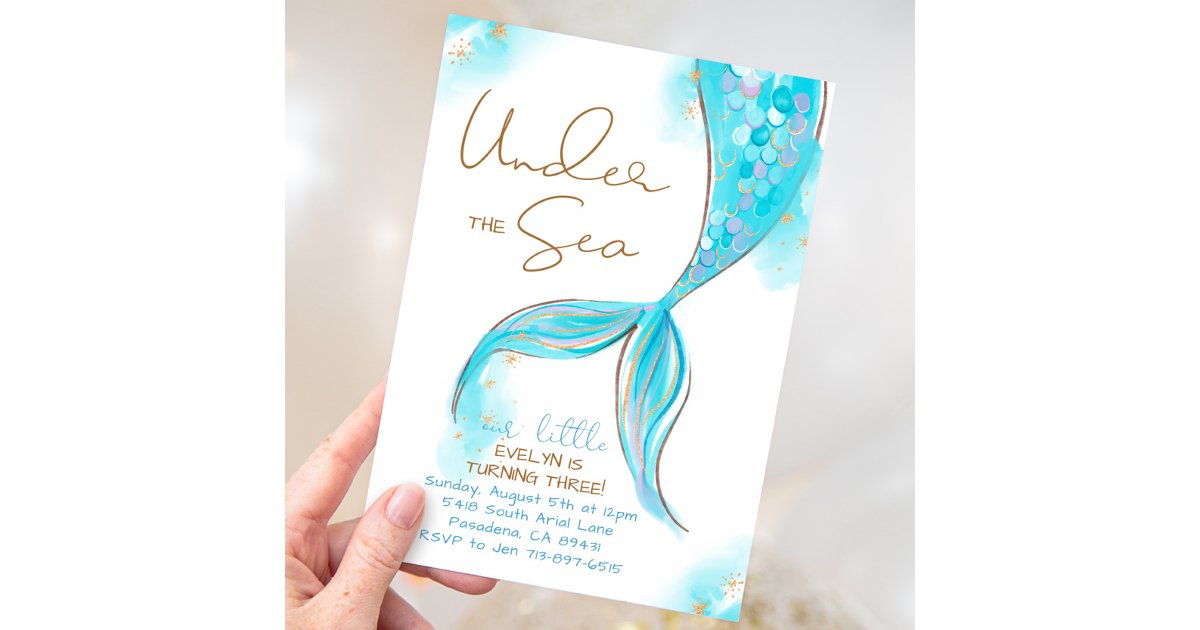 Blue Mermaid Tail Birthday Under The Sea Party Invitation | Zazzle