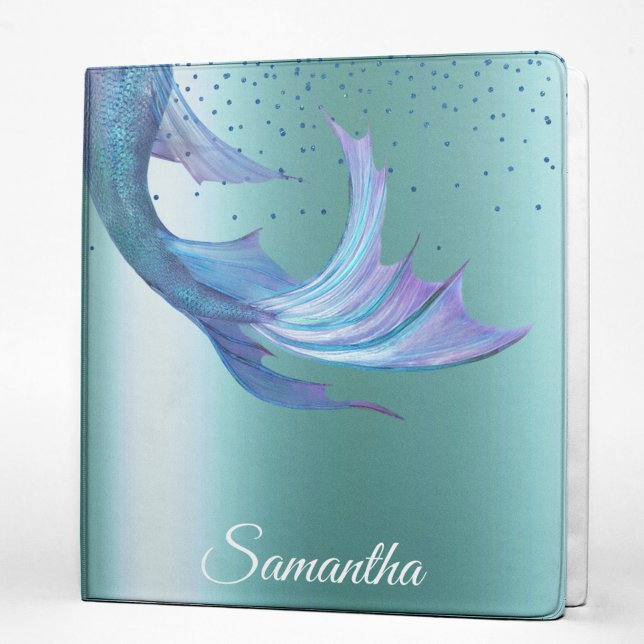 Blue Mermaid Tail Diamond Personalized   3 Ring Bi Binder (Creator Uploaded)