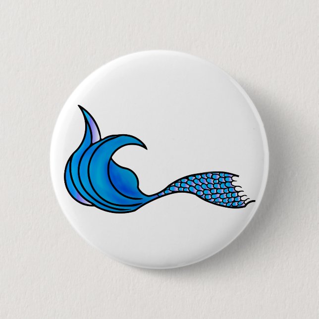 Blue mermaid tail on a pin/button button (Front)
