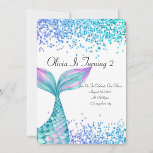 Blue Mermaid tail under the sea birthday invitatio Save The Date