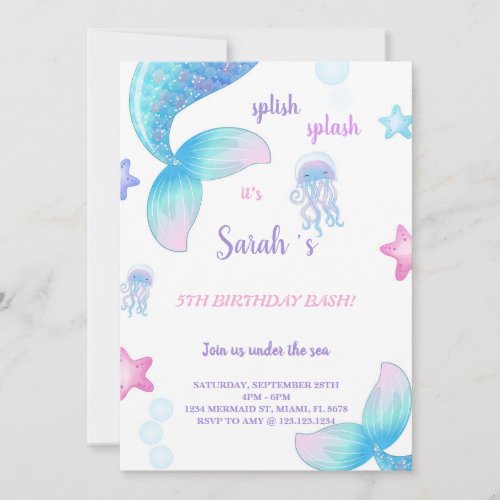 Blue Mermaid Tale Birthday Invitation