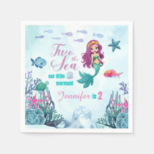 Blue Mermaid Two the Sea Girls 2nd Birthday Napkins