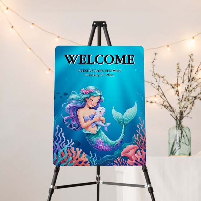 Blue Mermaid Under the Sea Baby Shower Foam Board (In Situ (Stand))
