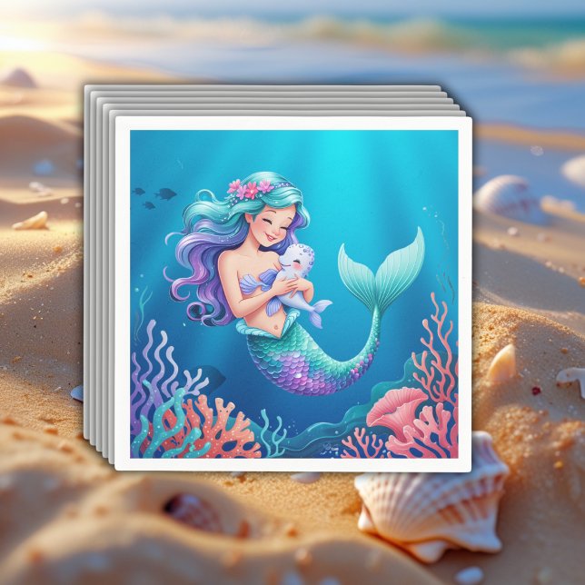 Blue Mermaid Under the Sea Baby Shower Napkins (Creator Uploaded)