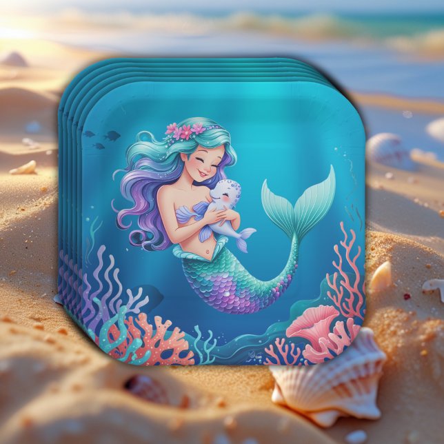Blue Mermaid Under the Sea Baby Shower Paper Plates (Creator Uploaded)
