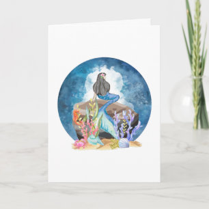 Blue Mermaid Watercolor Greeting Card