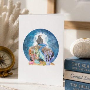 Blue Mermaid Watercolor Greeting Card