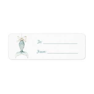Blue Mermaid White Bow Christmas Label