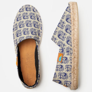 Blue Mermaid with Anchor DIY Color Canvas Natural Espadrilles