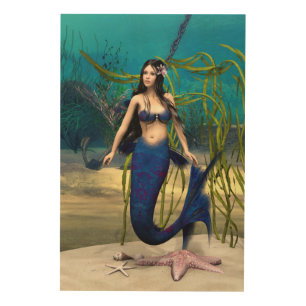 Blue Mermaid Wood Wall Art