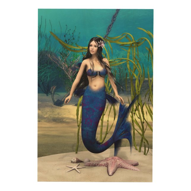 Blue Mermaid Wood Wall Art (Front)