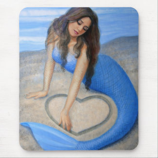 Blue Mermaid's Heart Mouse Pad