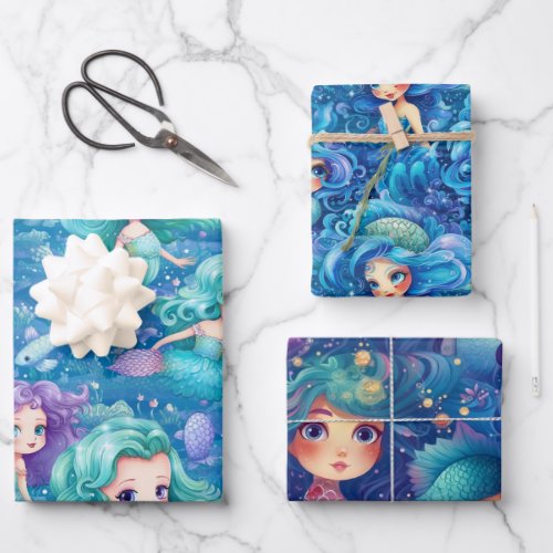 Blue Mermaids Wrapping Paper Sheets